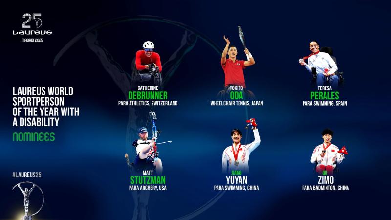 A graphic featuring six Para athletes next to the words "Laureus World Sportsperson of the Year with a Disability nominees"